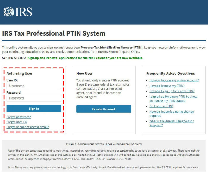 IRS PTIN Account
