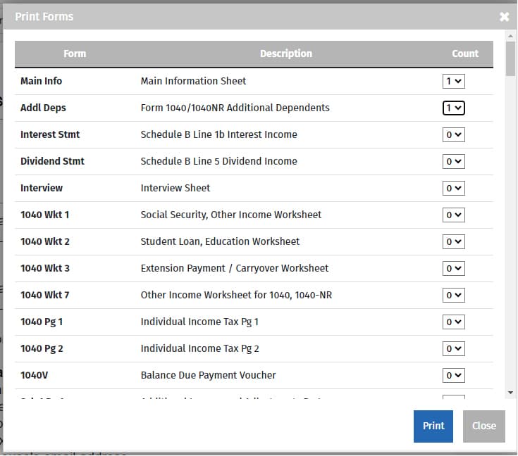 You can choose to print one form or many forms for each print job?