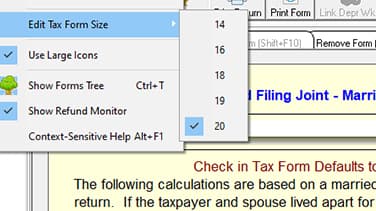 Editing tax form size UltimateTax