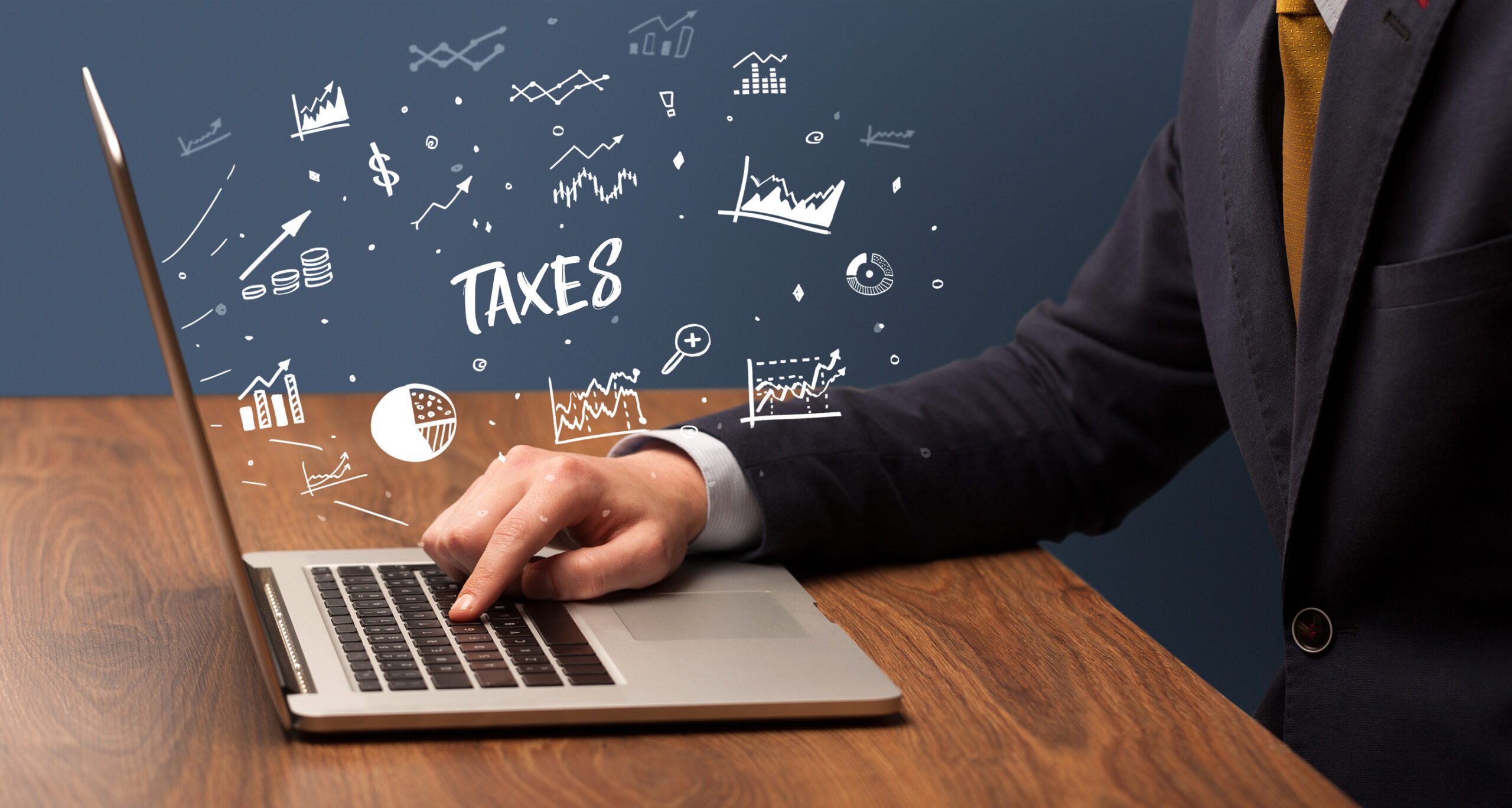 Businessman working on laptop, business concept